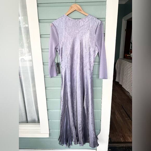 Komarov NWT XL purple chiffon midi dress black ombre 3/4 sleeve pleated MOB fall - Picture 7 of 11